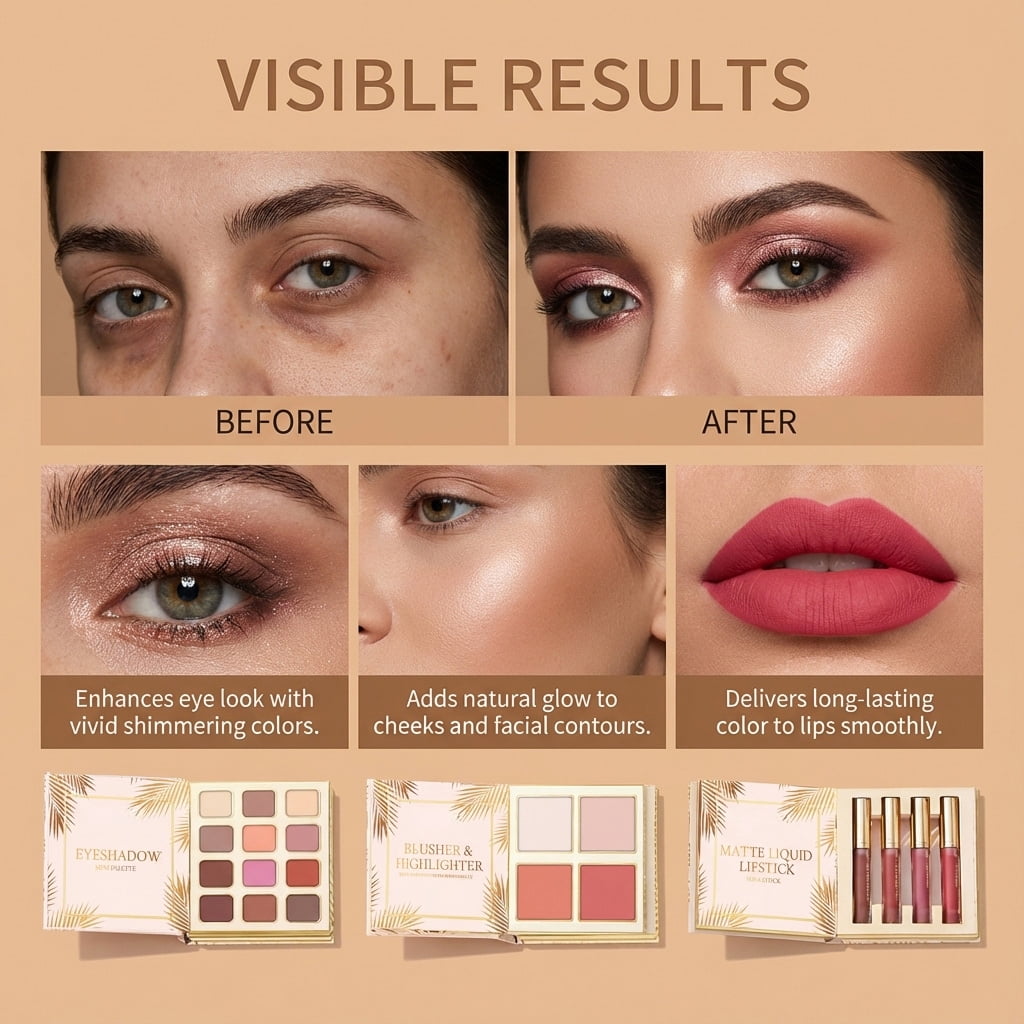 Alvantor Warm Matte Makeup Palette - Foldable Travel Comprehensive Full Face Set
