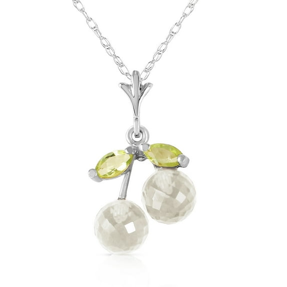 Galaxy Gold 1.45 Carat 14k14" Solid White Gold Natural White Topaz and Peridot Pendant Necklace