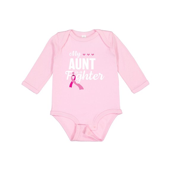 Inktastic Breast Cancer Awareness My Aunt is a Fighter Boys or Girls Long Sleeve Baby Bodysuit