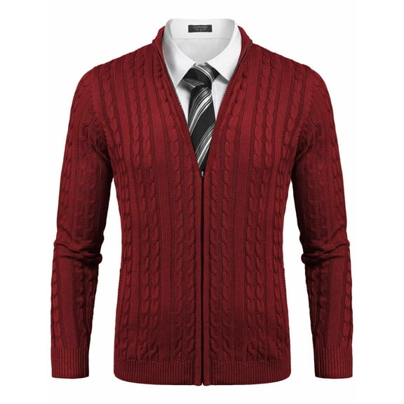 COOFANDY Men's Full Zip Cardigan Sweater Slim Fit Cable Knitted Zip Up Sweater with Pockets