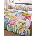 thumbnail image 3 of Quilts Full Size Bedding Set, Watercolor Floral Lightweight Quilted Comforter, Spring Tulip Sunflowers Butterfly Soft Reversible Bedspread Coverlet with Pillow Covers for All Season, 78" x 90", 3 of 7