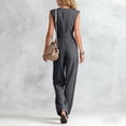 thumbnail image 3 of Women's V Neck Wide Leg Jumpsuit Sleeveless Belted Casual Dressy One Piece Outfit, 3 of 5