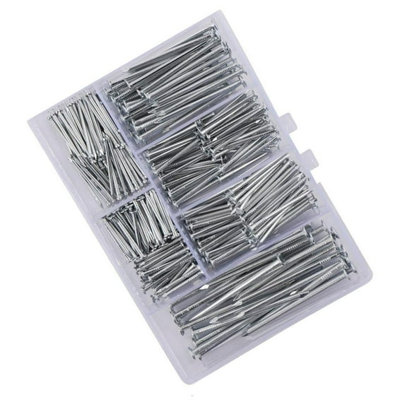 Yammee 350Pcs 5 Sizes Iron Small Nails Assortment Set Picture Hanging Nails with Storage Box Round Head Wall Nails Easy to Use