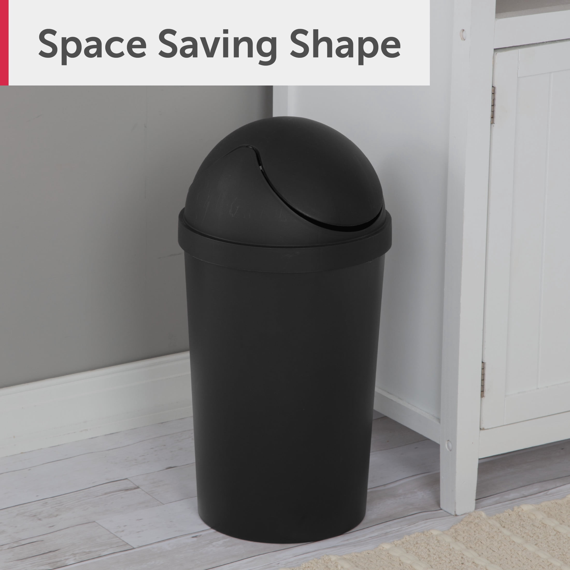 Sterilite Bathroom Trash Can, 3 Gallon Small Plastic Garbage Bucket Bin with Swing Top Lid, Black