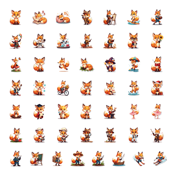 LUUFILx 50pcs Adorable Postman Fox Stickers Cartoon Animal Kids Stationery Water Bottle Laptop Phone Bicycle Luggage Stickers Set
