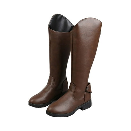 

Ritualay Ladies Tall Booties Wide Calf Biker Boot Knee High Riding Boots Lightweight Non Slip Winter Bootie Outdoor Formal Back Zip Shoes Brown 9