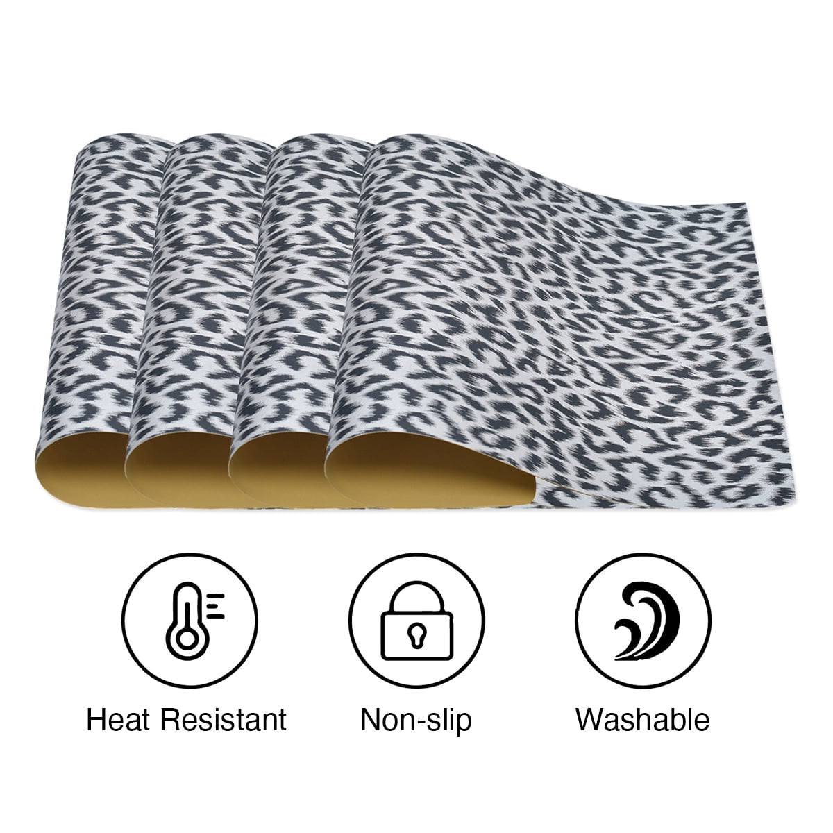 Placemats Set of 4 for Dining Table, Table Placemats, Rectangular Vinyl, PVC, 18x12 Inches - Black Gray