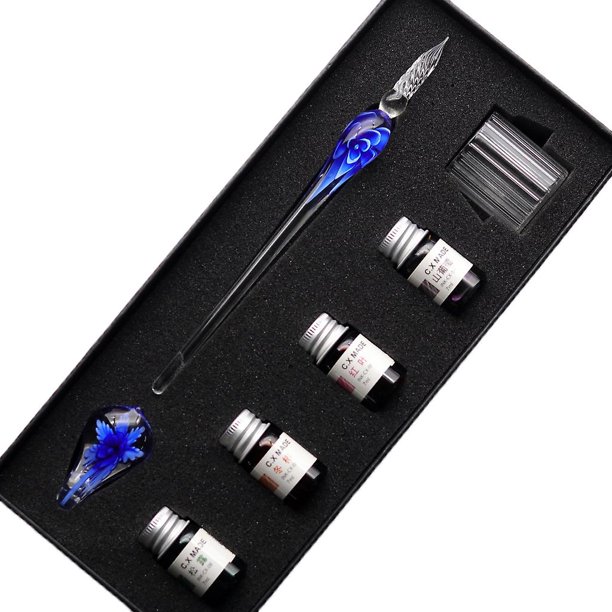 7 unids/set hecho a mano Floral pluma de vidrio Dip escritura tinta plumas para firma conjunto para la escuela
