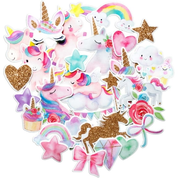 Navy Peony Magical Rainbow Unicorn Stickers (34pcs) - Waterproof Party Favors and Scrapbooking