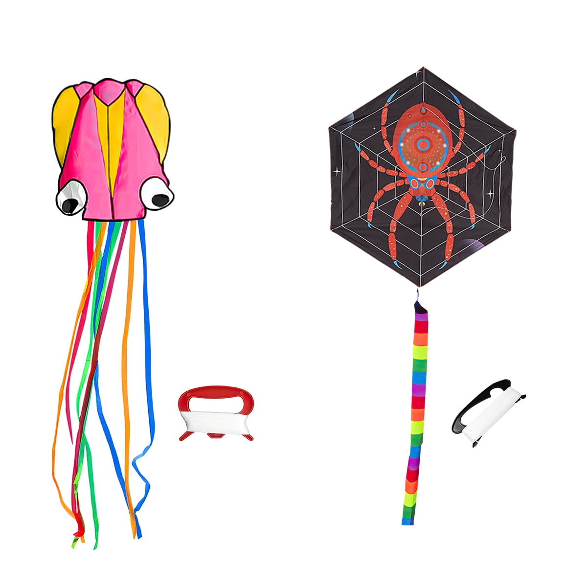Kepooman Large Pink Octopus Kite & Red Spider-Print Kite with Tail & Lines, 2 Pack Easy Flyer Kites for Family Outdoor Game Activities Kepooman Large Pink Octopus Kite & Red Spider-Print Kite with Tail & Lines, 2 Pack Easy Flyer Kites for Family Outdoor Game Activities
