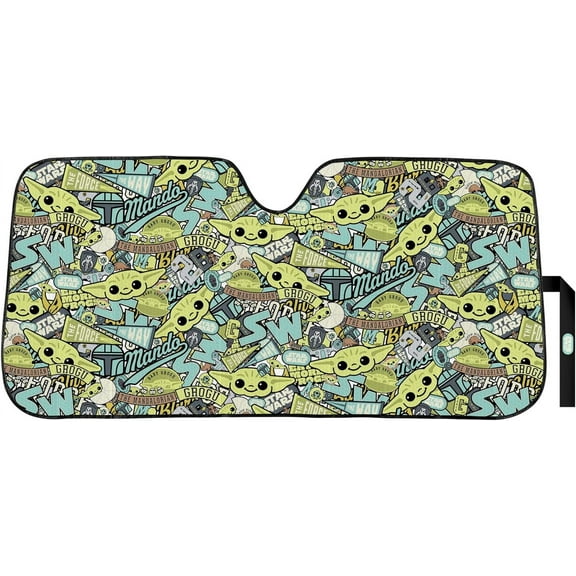 PlastiColor Star Wars Mandalorian Grogu Collage Pattern Automotive Windshield Accordion Sunshade - 58-inch wide x 27.5-inch tall