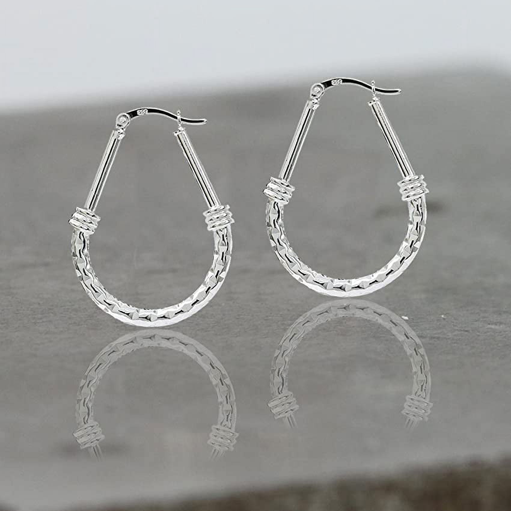 LeCalla 925 Sterling Silver Diamond-Cut Click Top Oval Hoop Earrings Jewelry for Women and Teen 35MM