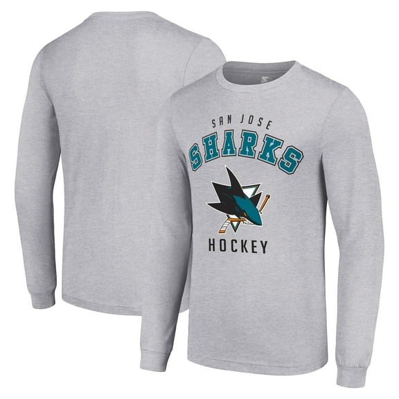 Men's Starter Heather Gray San Jose Sharks Logo Long Sleeve T-Shirt