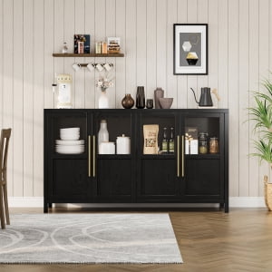 Storage Cabinet with Glass Doors 55" Large Buffet Cabinet with Storage, Multifunctional Accent Storage Cabinet Table for Kitchen Dining Room, Living Room