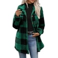 thumbnail image 2 of Hzzrkos Women Casual Loose Plaid Button Down Lapel Collar Long Sleeve Fleece Lined Shacket Jacket Warm Winter Outerwear Coat Fashion Button Front Shirt Jacket Army Green XL, 2 of 9