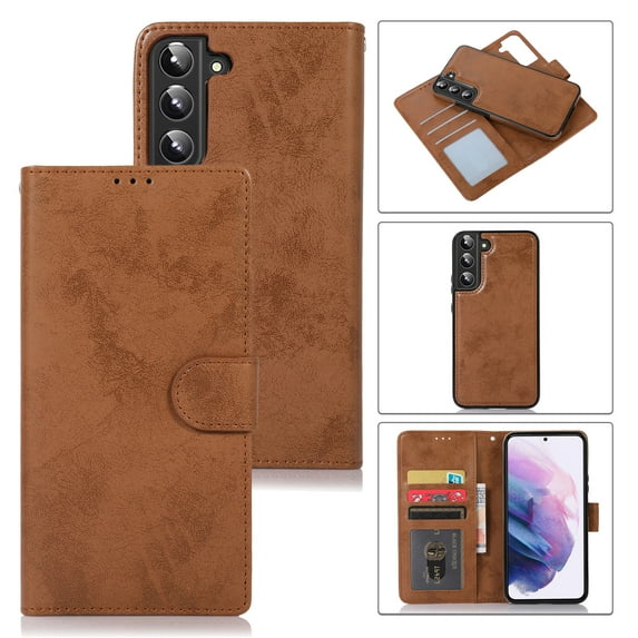 Wallet Case for Samsung Galaxy S23, Vintage Retro PU Leather Soft Silicone Shockproof Magnetic Flip Folio Cover with Kickstand Card Slots Holder Wrist Strap Shockproof Case, Brown