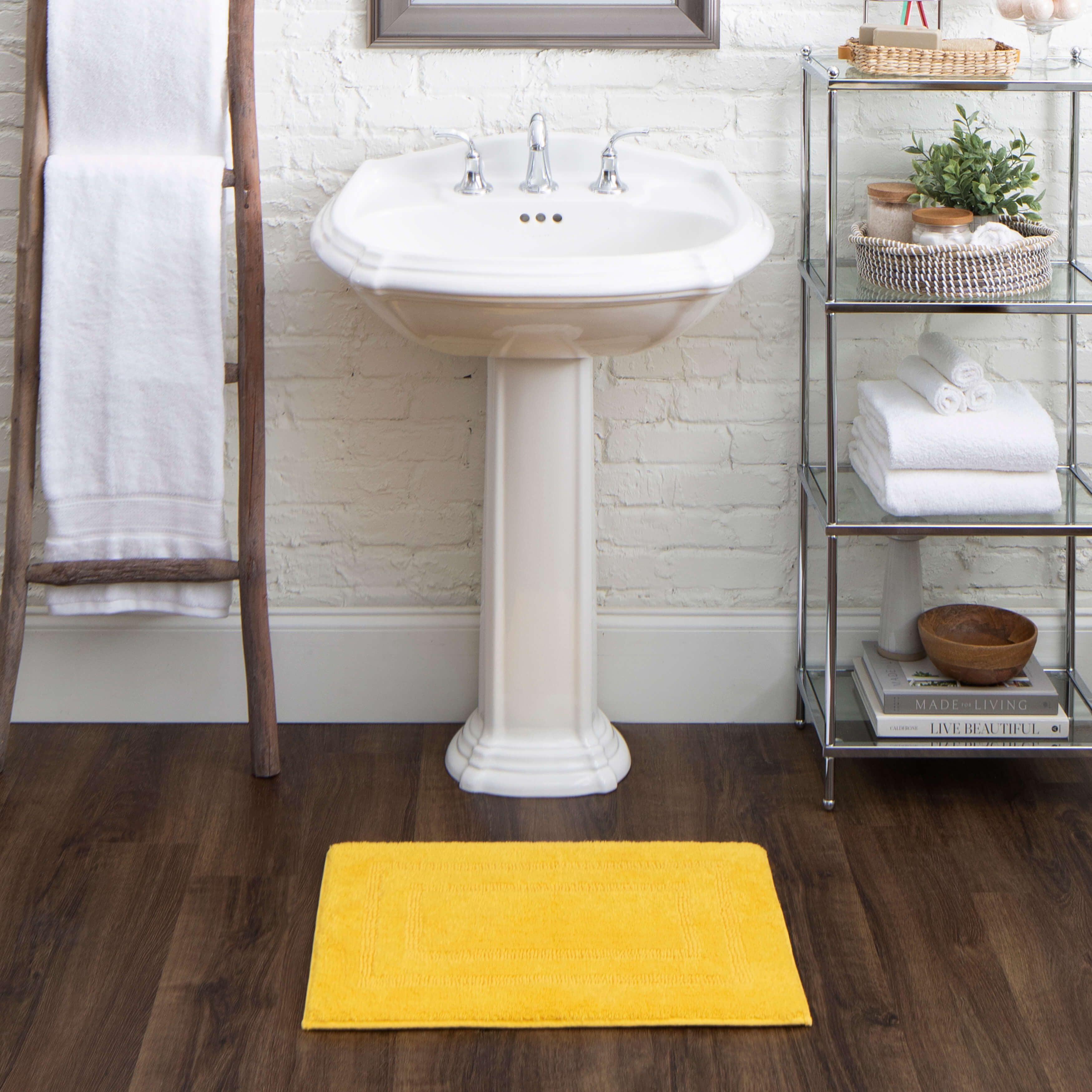 Mohawk Cotton Bath Mat Soft Absorbent Quick Dry Machine Washable Bathroom Mat, Yellow, 17" x 24"