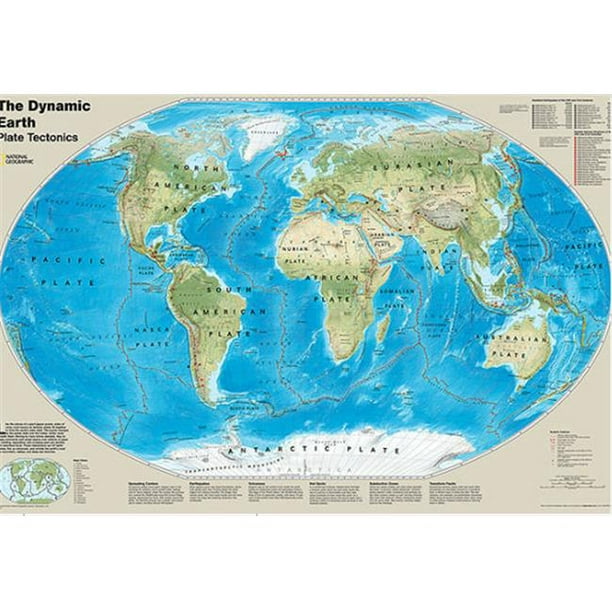National Geographic Maps RE01020634 la Carte Murale Dynamique Tectonique des Plaques de Terre - Laminée