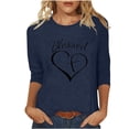 thumbnail image 1 of Penkiiy T-Shirts à Manches 3/4 Imprimés Cœur Col Rond Tunique de la Saint-Valentin Blouse S Marine, 1 of 5