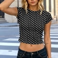 thumbnail image 4 of Ayolanni Crew Neck 2026 Summer Tops Boho Polka Dot Print Short Sleeve Blouse Crop Fitted Vacation T-Shirt L, 4 of 5