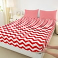 thumbnail image 3 of Manfei Abstract Wave Stripe Twin Sheet Sets, Red White Aesthetic Twin Fitted Sheet, Contemporary Minimalist Flat Sheet, Microfiber Bedroom Decor 3-Piece, 3 of 7