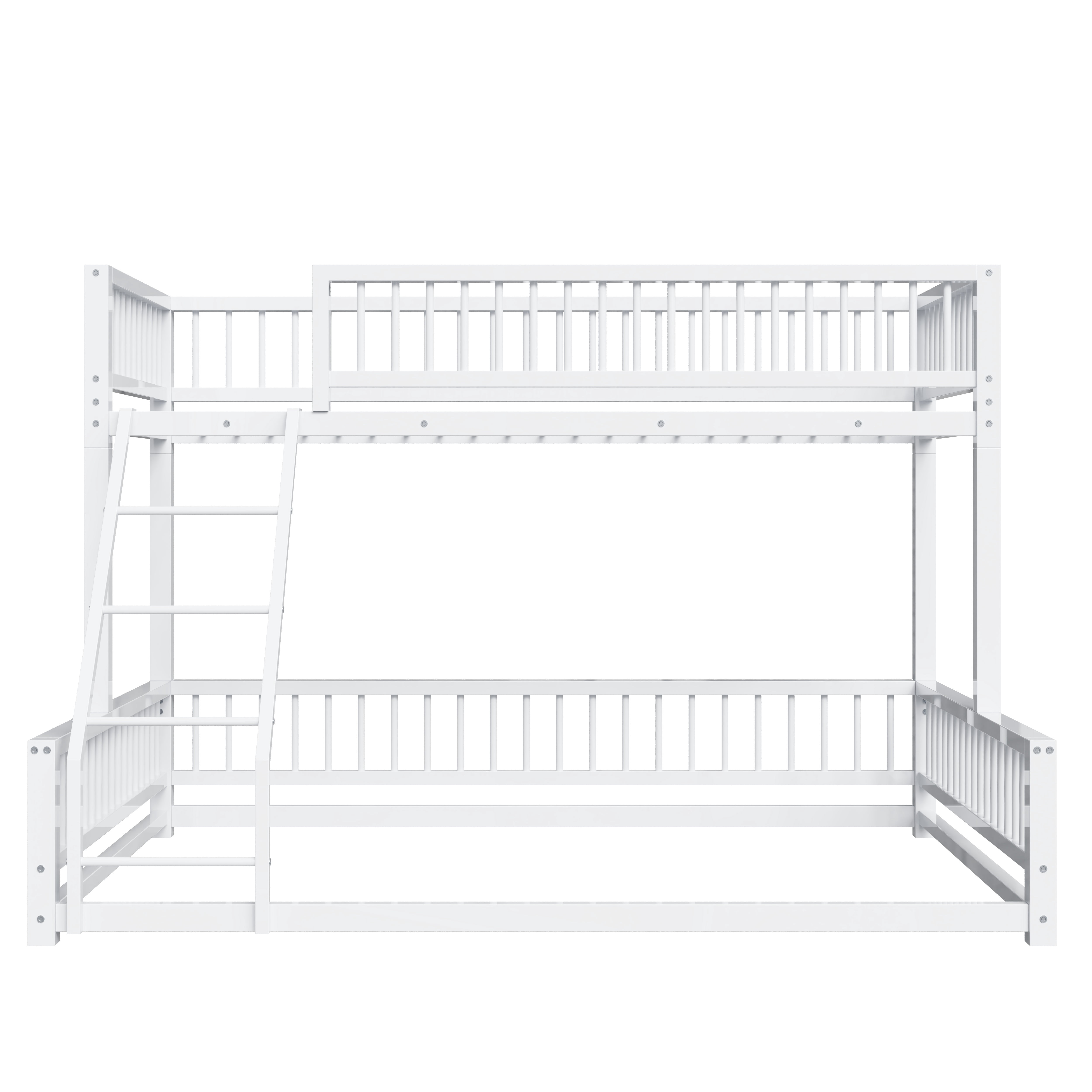 Euroco Metal Twin XL over Queen Bunk Bed, Convertible Floor Bed with Ladder and Guardrails, White