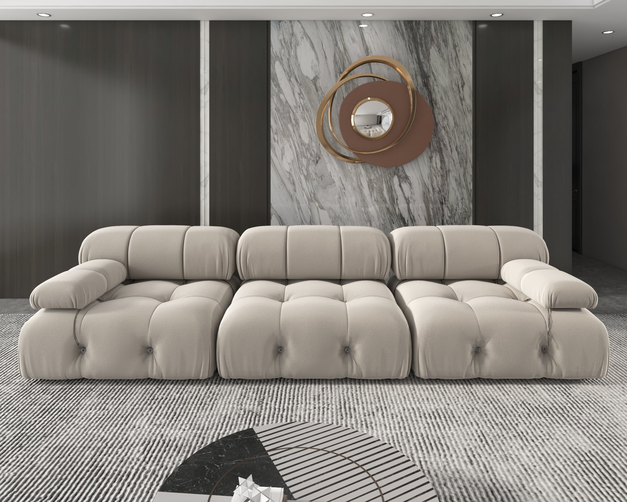 bokifol 104"Modular Sectional Sofa for Living Room,Cloud Couch 3-Seat Sofa for Apartment,Office,Bedroom,Beige