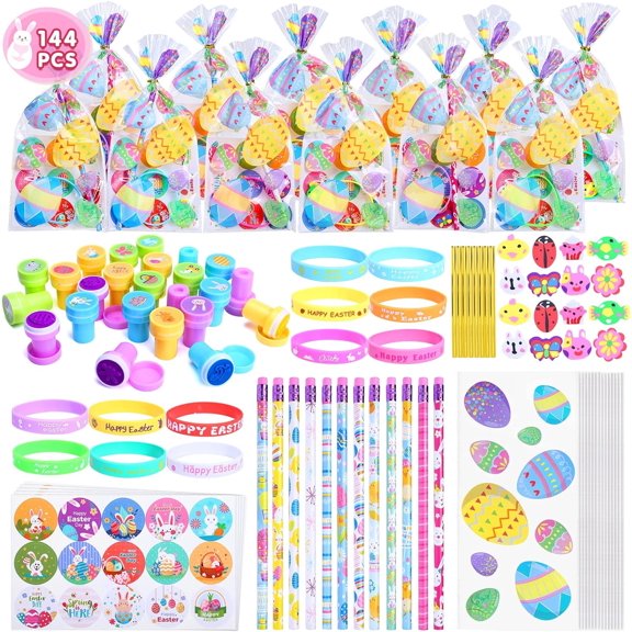 Naler 144 Pcs Easter Party Favors Set for Kids Easter Plastic Toys Bulk Pinata Filler Carnival Prizes,Easter Basket Stuffers,Gift Exchange
