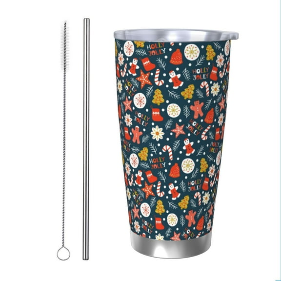 Easygdp Holiday Christmas Cookies 20oz Stainless Steel Vacuum Insulated Double Wall Travel Tumbler, Durable Insulated Coffee Mug with Spillproof Lid-Straw Two-piece Set