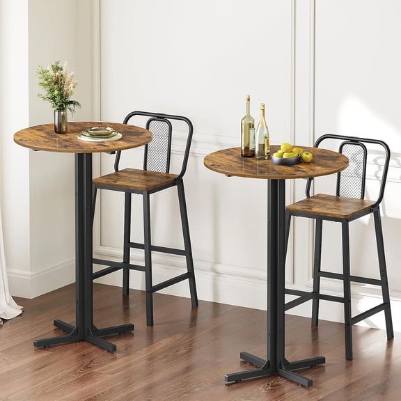 Round Bar Table, Counter Height Pub Table, Industrial Style Cocktail Table for Dining Room Kitchen Cafe Rustic Brown Black