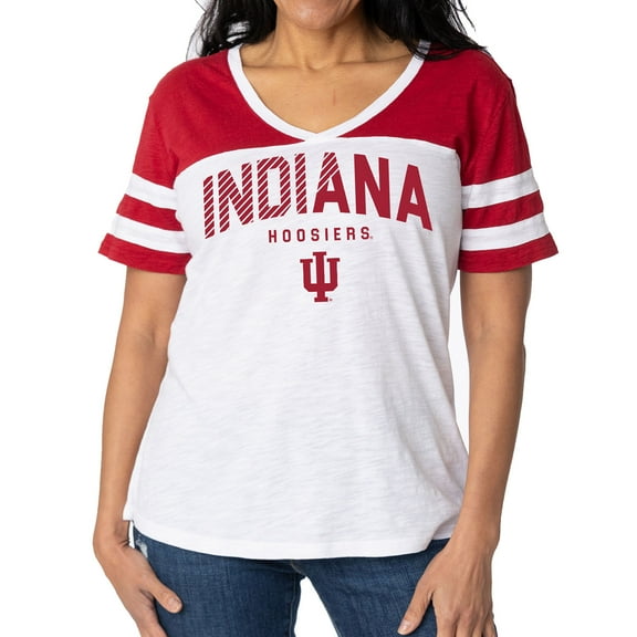 Women's White/Crimson Indiana Hoosiers Silvey Color Block Jersey T-Shirt