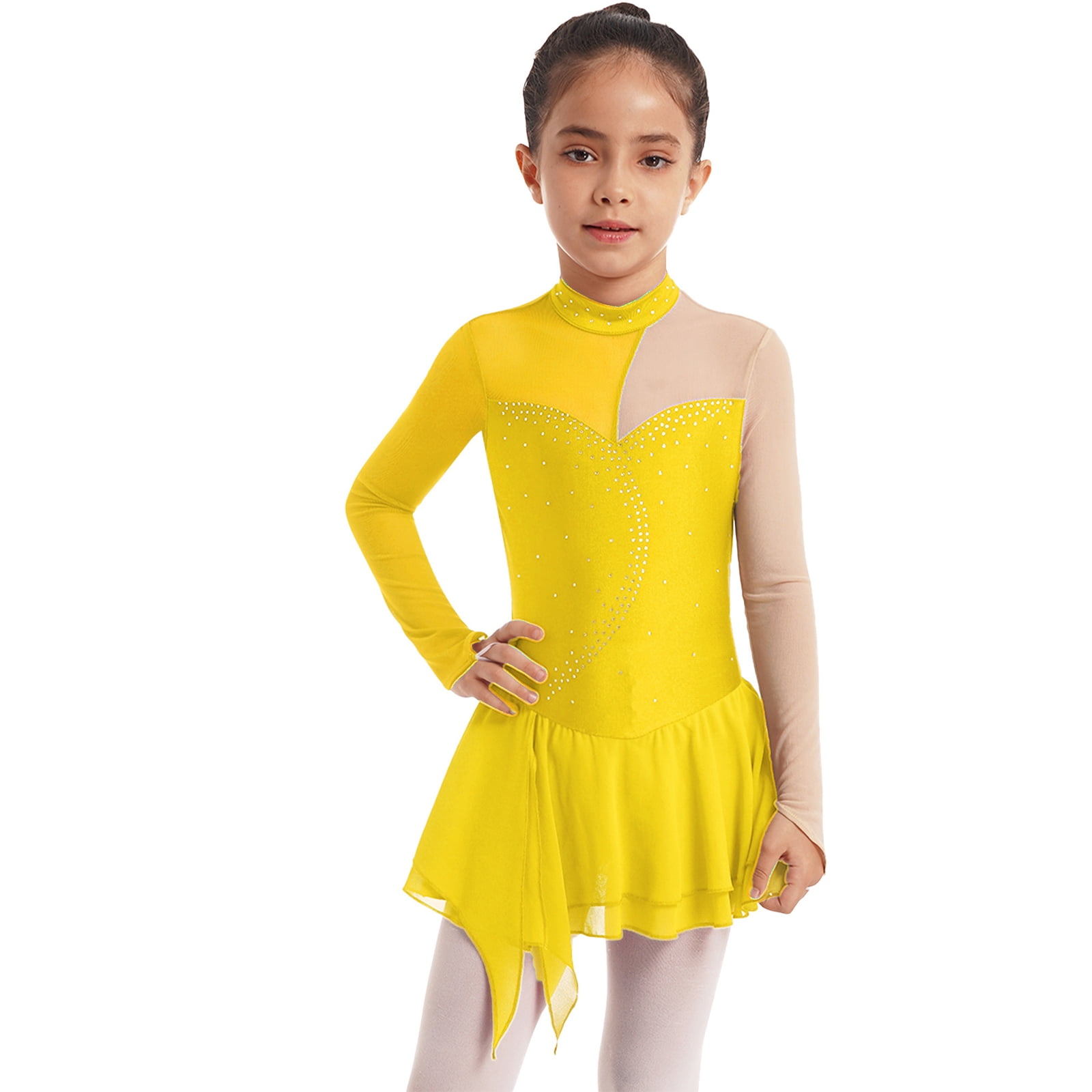 Alvivi Kids Girls Mesh Spliced Figure Ice Skating Dress Ballerina