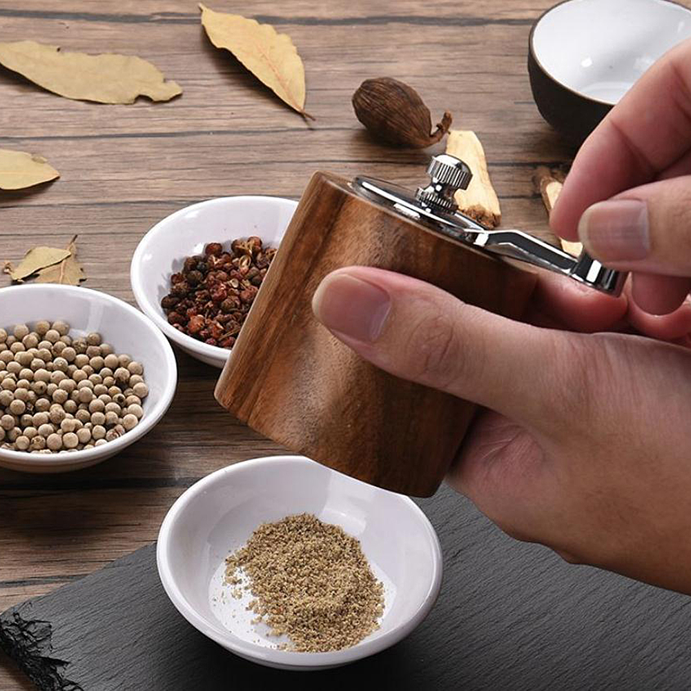 SANWOOD Wood Stainless Steel Salt Shaker Hand Crank Pepper Mill Grinder