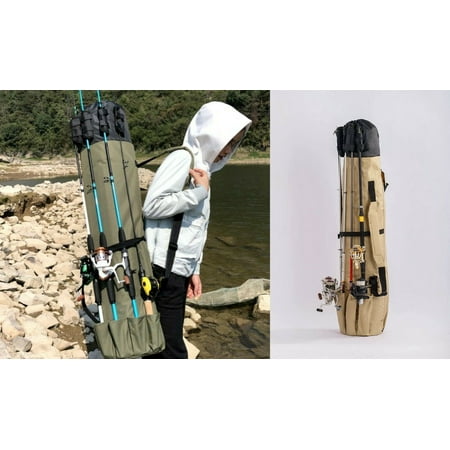 Fishing Rod Canvas Case & camping; Fishing Rod Bag & Fishing Rod Carrier-Gift for Boyfriend Fisherman Father Family Reel Carrier Organizer for Travel