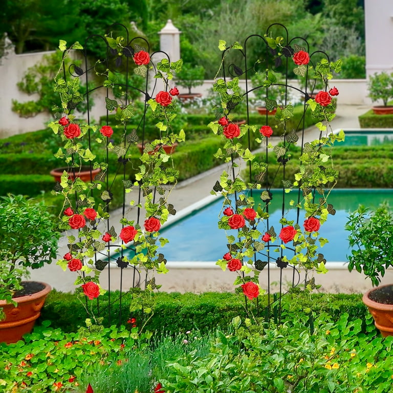 Urban Deco 4 Pack 60 Inch Detachable Trapezoidal Garden Trellis for  Climbing Plants Sturdy Black Patio Plant Trellis Plants Support Metal  Trellis for ...