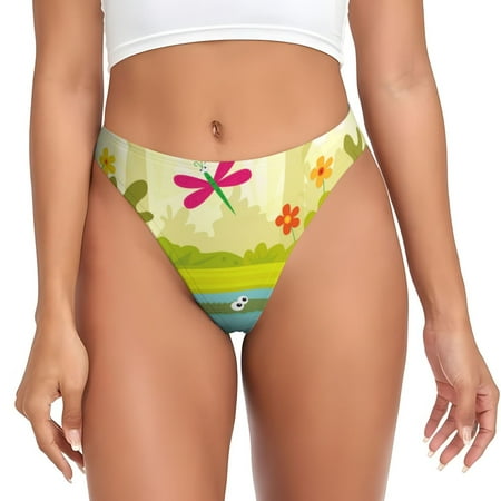 Adobk Two Frogs Are Sitting On Water Lilies Print Seamless Women Underwear Thongs No Show Ladies Thong No Line Breathable Comfortable Panties Undies for Women-Medium