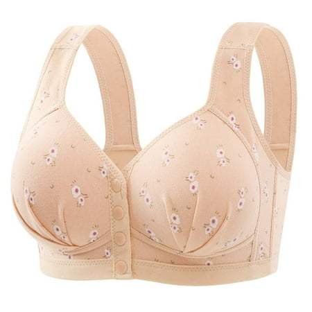 Cqxid525 Sports Bras for Women Plus Size Front Button Bra Without Rims Side Thin Cup Button Vest Style Middle Border Cotton Bra 44 Brown