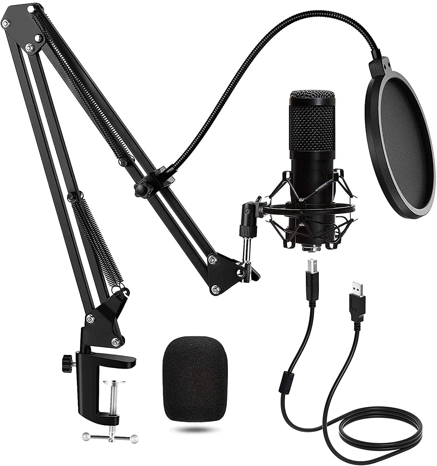 USB Streaming Podcast PC Microphone Computer Cardioid Condenser Microphones Kit with Boom Arm for Vocal Instrument Recording Gaming YouTube Karaoke Studio Mic Compatible with Mac Laptop Desktop 