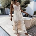 thumbnail image 6 of IBTOM CASTLE Women's Summer Slip Boho Maxi Dress Lace Up Tassel V Neck Flare Wedding Beach Dresses Holiday Outfit Photo Shoot M Beige Tassels, 6 of 7