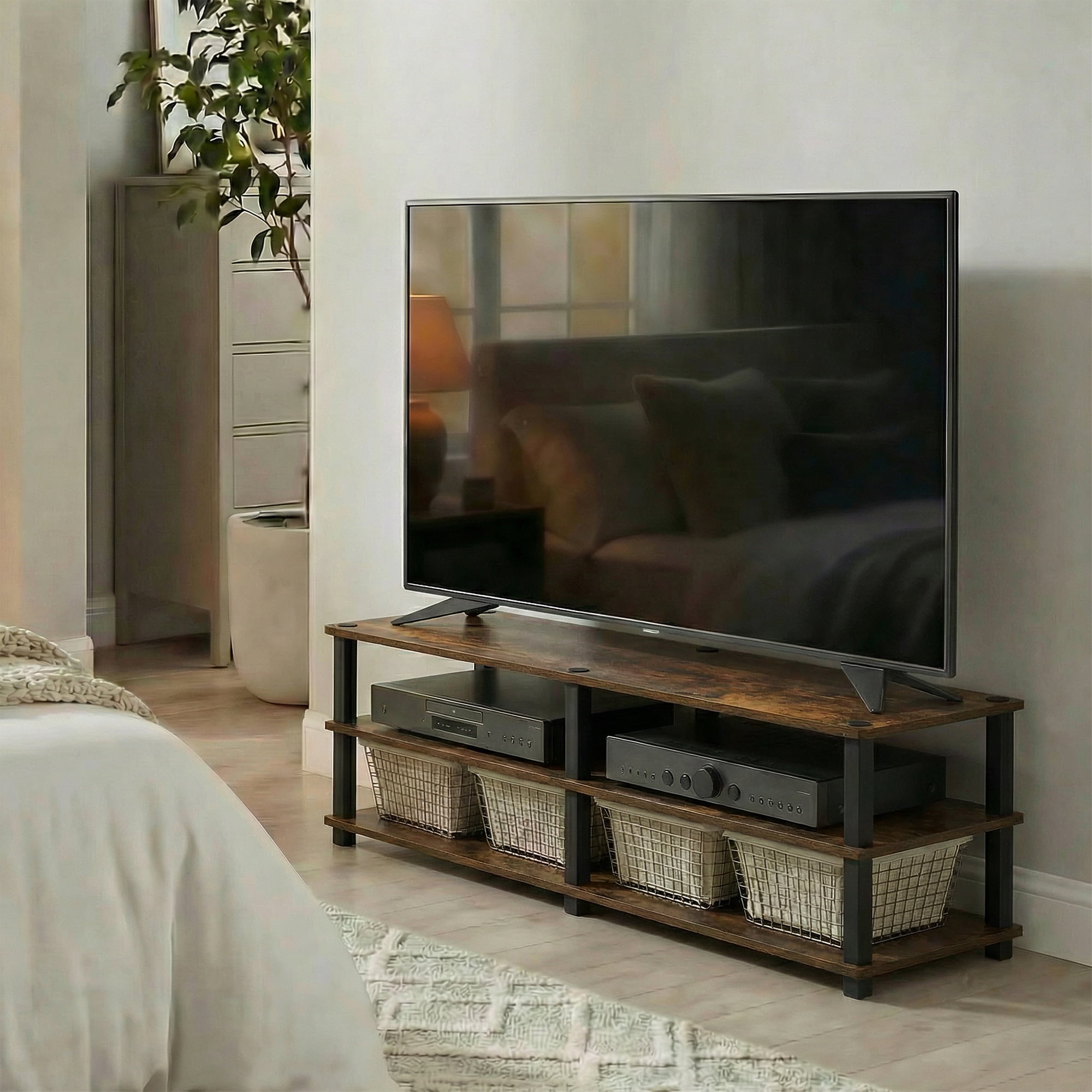 Furinno TURN-N-TUBE 3-Tier Entertainment Center for TVs up to 46" Amber Pine