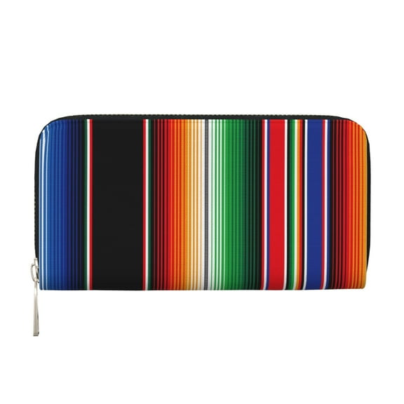 Leather Zipper Pocket Hand Wallet For Women And Men Travel Leather Purse Large Capacity Credit Card Holder Mexican Serape Blanket Stripes