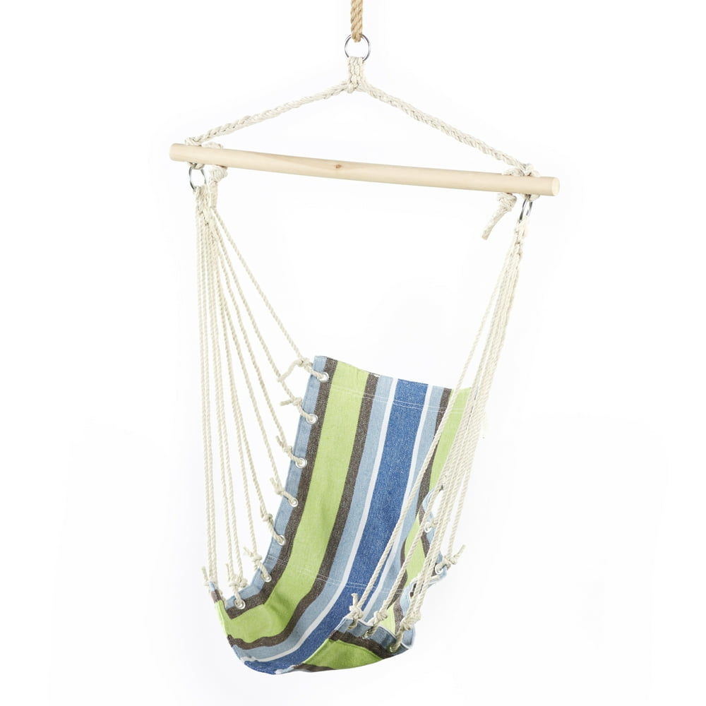Children39s Hanging Hammock Chair With Rope Support Bar Blue Stripes