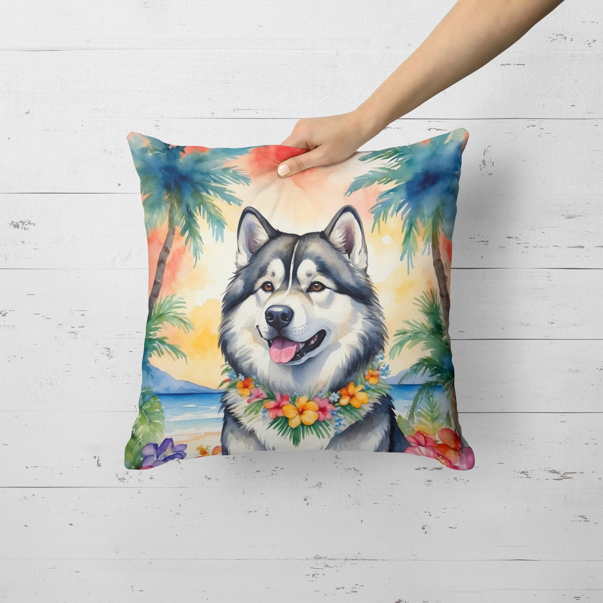Alaskan Malamute Luau Throw Pillow 18 in x 18 in
