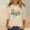 thumbnail image 2 of Women's Easter Letter Print Round Neck 3/4 Sleeve Casual T-Shirt Top Beige L, 2 of 4