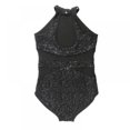 thumbnail image 6 of Sequins Mesh Splice Body Suit Dance Leotard Jumpsuit for Dance Ballet Gymnastics Practice Dance Clothes Red Sliver Black, 6 of 10