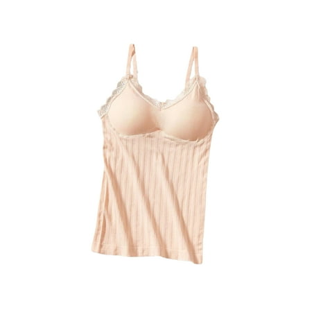

ADVEN Women Winter Thermal Underwear Lace Tank Tops Female Vest Bra Sleeveless Padded Camisole Adjustable Strap Sleepwear Nightwear Khaki