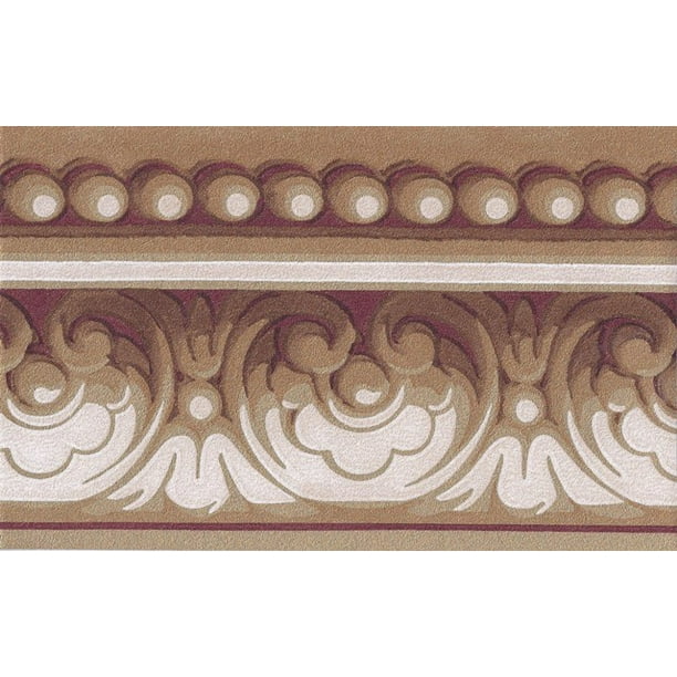 879015 Gold & Burgundy Architectural Wallpaper Border