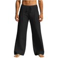 thumbnail image 2 of Yaoyar Men's Casual Linen Pants Elastic Waist Drawstring Yoga Beach Pants Lightweight Loose Fit Trousers with Pockets, 2 of 5
