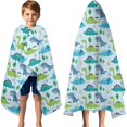 thumbnail image 3 of LightBlue Cartoon Dinosaurs Trees Stars Pattern Hooded Bath Towel，60"x35" for Ages 3 To 12 Kids, Quick Dry Lightweight Soft Microfiber Hood Beach Towel Cover Up for Kids, 3 of 7