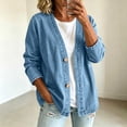 thumbnail image 6 of AherBiu Jean Cardigan for Women Button down V Neck Collarless Long Sleeve Oversized Denim Jacket with Pockets(XX-Large,Sky Blue), 6 of 7